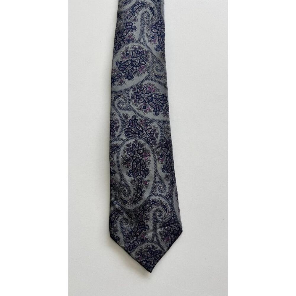 Vintage Christian Dior Silk Tie Gray Navy Purple Paisley Made in USA Italy